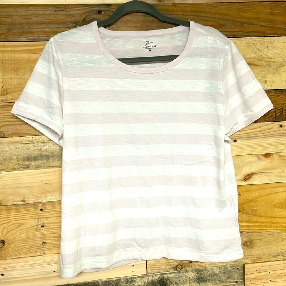 J. Crew size XL organic slub tee in white and purple stripe boxy fit